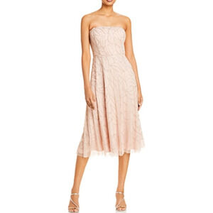 Aidan Mattox Pink Cocktail Dress Beaded Strapless Fit and Flare Midi Size 8